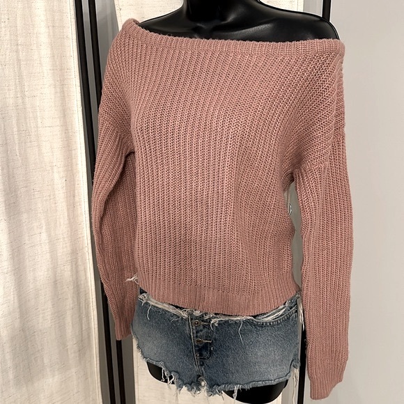 Missguided pink off shoulder chunky knit long sleeve sweater top S - Picture 10 of 15